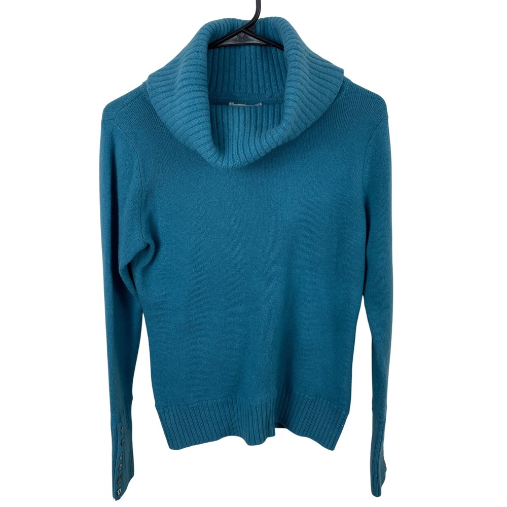 Tweeds Teal Blue Cowl Neck Sweater Merino Wool Women's Long Sleeve Size Large
